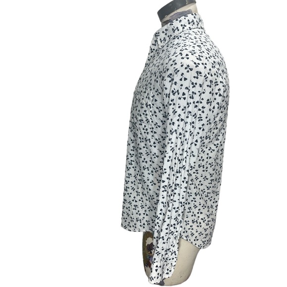 Club Monaco Navy Blue Floral Print White Long Sleeve Button Up. Slim Fit Med - Picture 4 of 12